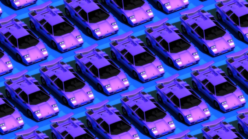 Lamborghini, supercars, blue, OutRun, 1080P, vehicle, rear wing, Countach, synthwave, purple, classic car, lined, pop-up headlights, pattern, high angle