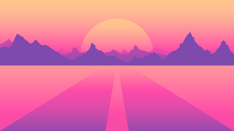 material minimal, simple, purple background, pink background, digital art, material style, minimalism, synthwave, pink, purple, Retrowave, OutRun, mountains