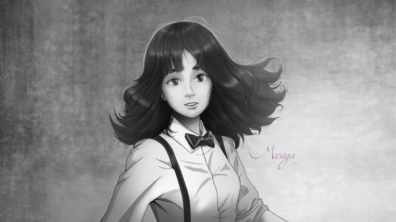 monochrome, 4K, Mariya Takeuchi, vaporwave, city pop, low saturation, plastic love, cover art, album covers, black hair