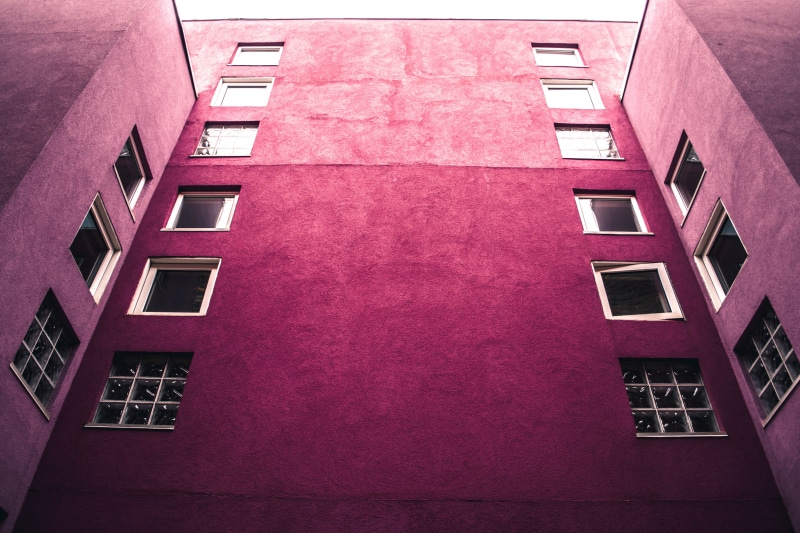 windows, wall - building feature, pink color, symmetry, reflection, architecture, color pop, backgrounds, pink, residential district, moody, apartment