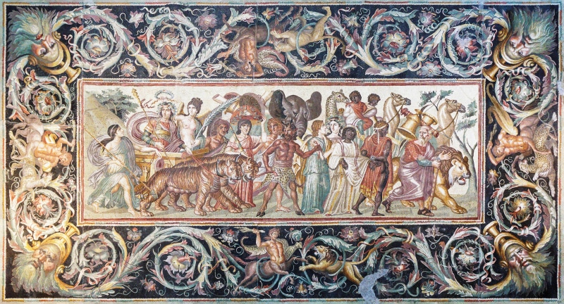 Roman mythology, 8K, The Triumph of Bacchus, classic art, Greek mythology, Dionysos, Bacchus, Rome, mosaic
