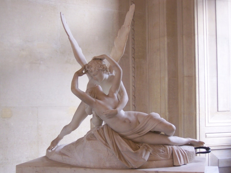 creativity, indoors, museum, sculpture, the past, kiss, classical style, statue, art and craft, louvre, sitting, architecture, no people, craft, history