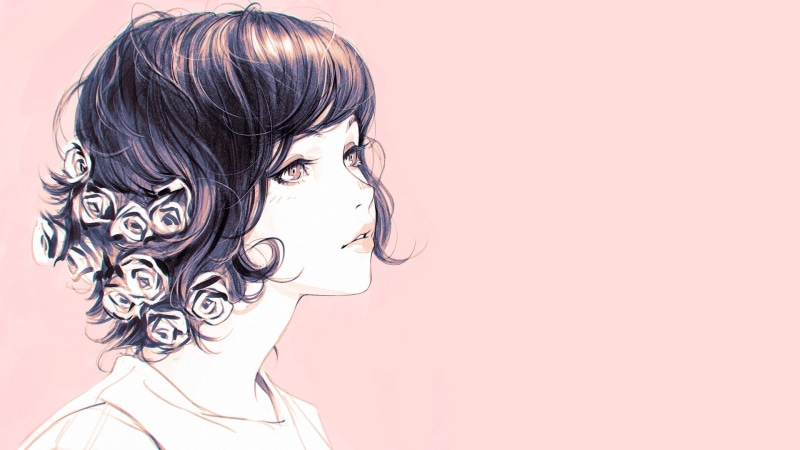 1080P, drawing, artwork, women, digital art, Ilya Kuvshinov, flower in hair