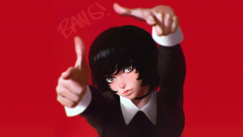 artwork, 1080P, red background, Ilya Kuvshinov