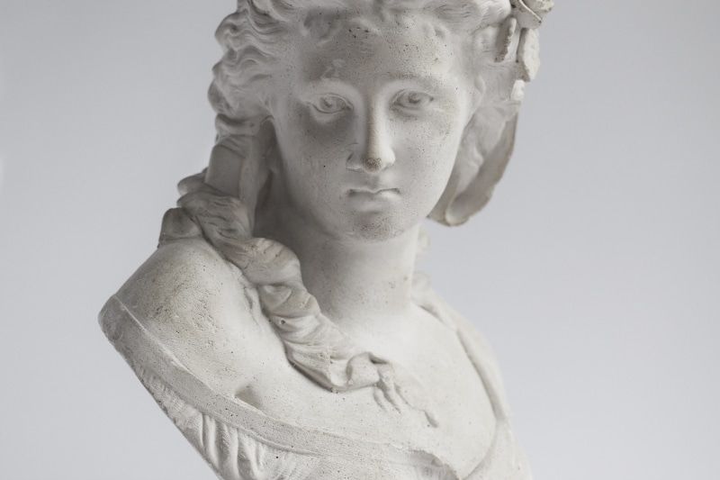 craft, studio shot, mythology, human representation, religion, architecture, traditional, woman, classical style, gray, body part, bust, human face, female
