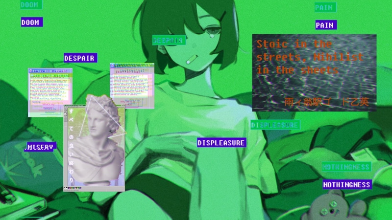 anime girls, stoicism, 1080P, nihilism, vaporwave, philosophy