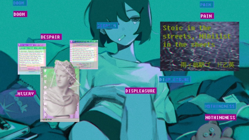 1080P, nihilism, stoicism, philosophy, vaporwave, anime girls