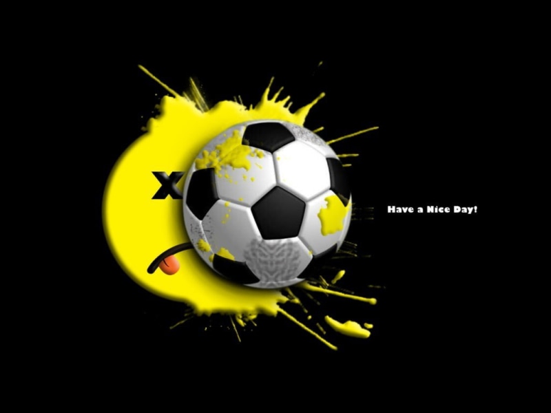 humor, multi colored, directly above, studio shot, yellow, ball, sport, no people, black color, soccer ball, smiley, paint splatter, team sport, high angle view