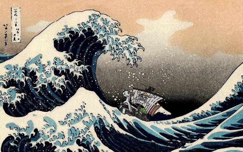 Hokusai, The Great Wave off Kanagawa, One Piece, 2K, Monkey D. Luffy, waves