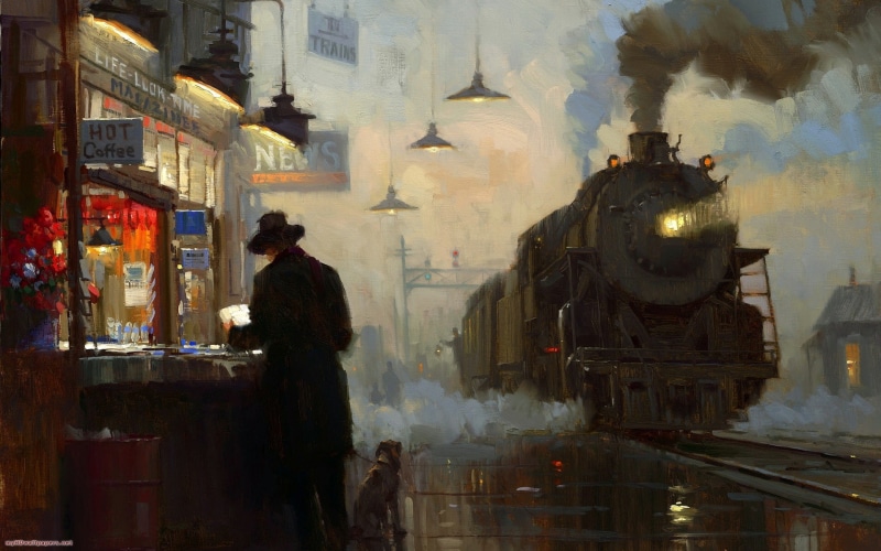 paintings, train, vehicles, x, stations, art, technology, 1080P, trains, hd