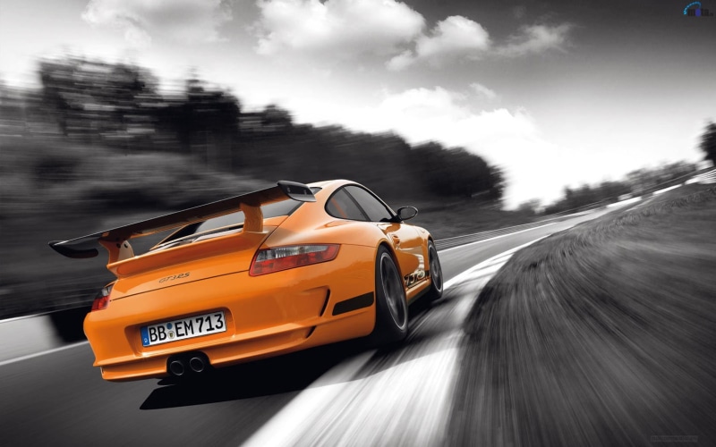 Porsche, dutch tilt, 720P, car, Porsche 911 GT3 RS, Porsche GT3RS, orange cars, motion blur, selective coloring, vehicle