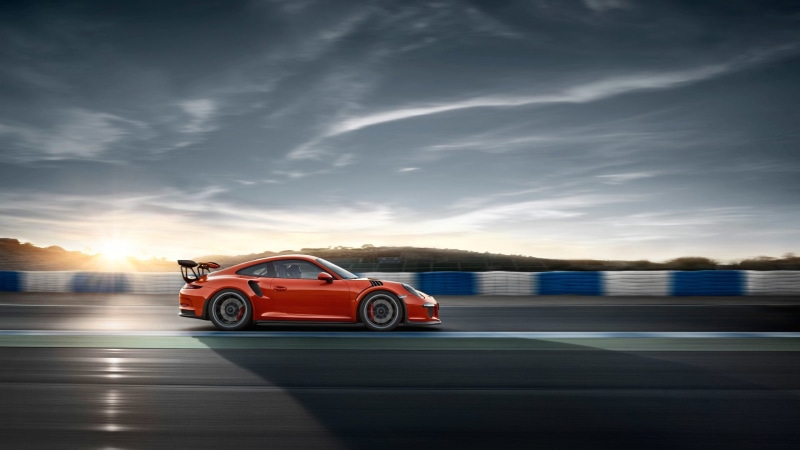 motion, transportation, digital composite, Vehicle, motor vehicle, day, sunlight, on the move, outdoors, road, racecar, Porsche 911 GT3, Orange Car, Porsche