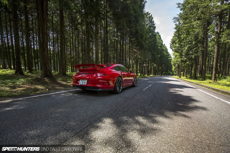 forest, the way forward, nature, tree, motor vehicle, plant, land, land vehicle, road, growth, Porsche 911, green color, Porsche, red cars, day, car, travel