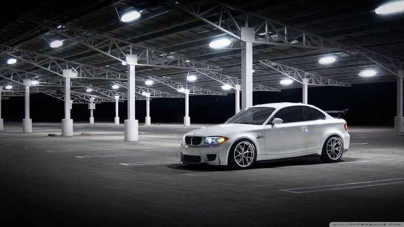 garage, architecture, luxury, mode of transportation, sports car, E82, silver colored, bmw, night, 1080P, transportation, parking lot, stationary, motor vehicle