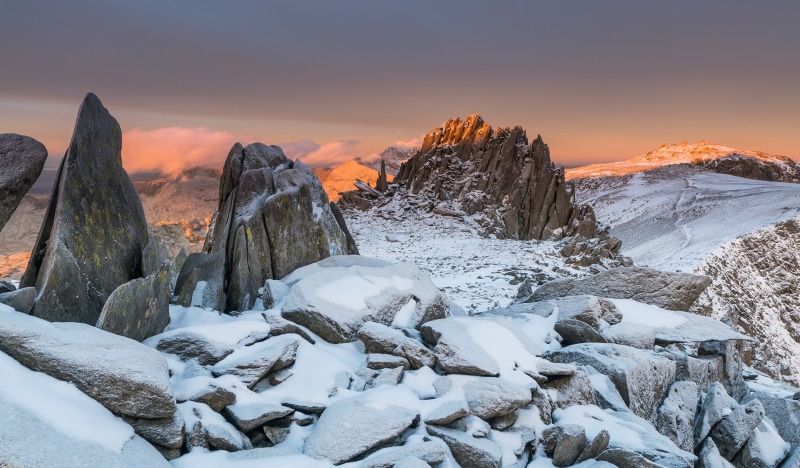 Castell-Y-Gwynt, rock mountain, rock, photo, snow, scenics, sunset, Snowdonia, Wales, castell y gwynt, light, landscape, ice, sunrise  mountain, Winter