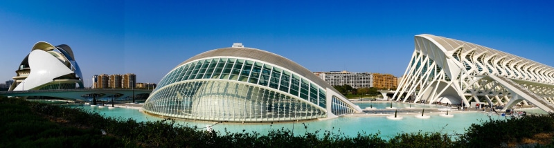 skyscraper, travel, calatrava, office building exterior, ciudad, clear sky, cityscape, building exterior, spain, bridge - man made structure, nature, blue