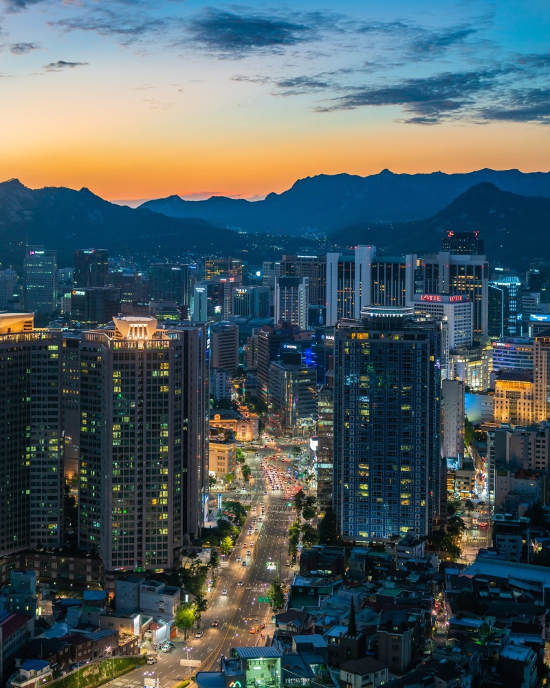 outdoors, sky, architectural, scenic, city, building, dusk, namsan tower, tall - high, sunset, high angle view, cityscape, landmark, seoul, metropolis