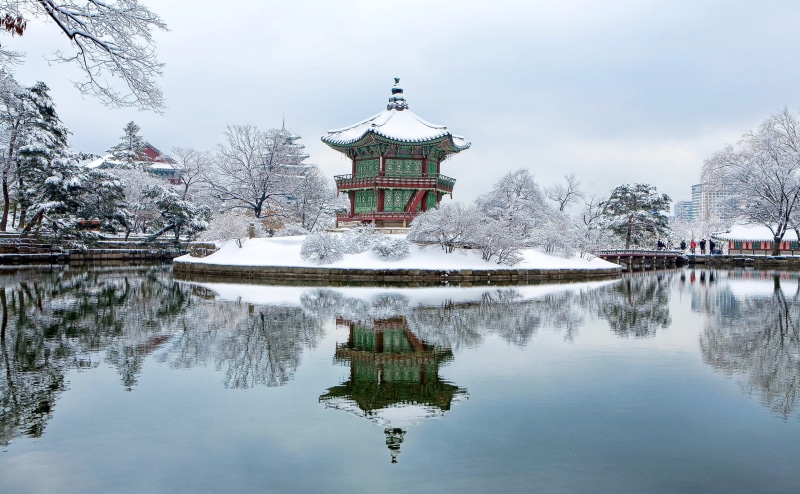 cold temperature, building exterior, hd, built structure, Snow, GyeongbokgungPalace, reflection, sky, Construction, Winter, south, plant, Asia, Cloud, Gyeongbokgung