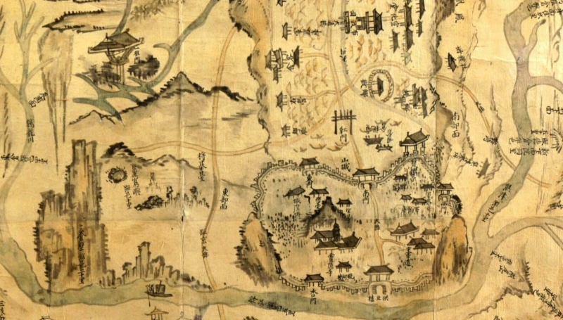 map, antique, pattern, obsolete, old, ornate, around, damaged, drawing, ancient civilization, dirty, the past, South Korea, textured, text, architecture