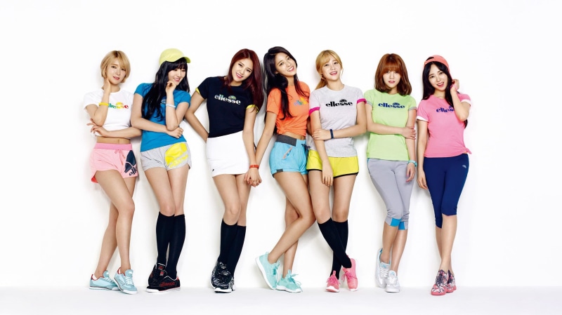 white background, indoors, 2K, multi colored, group of people, happiness, studio shot, beautiful woman, adult, young adult, full length, AOA, young women