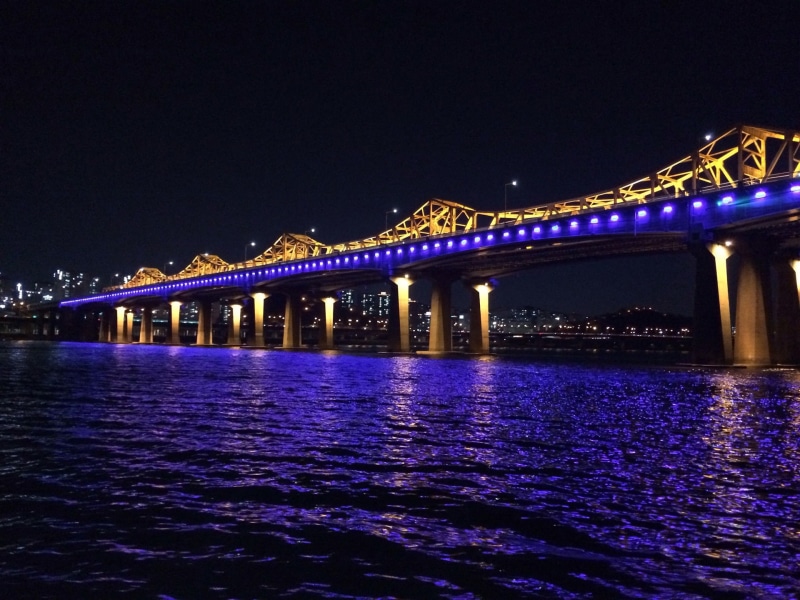 Korea, Han, Blue, 1080P, Bridge, River, Illumination, Night