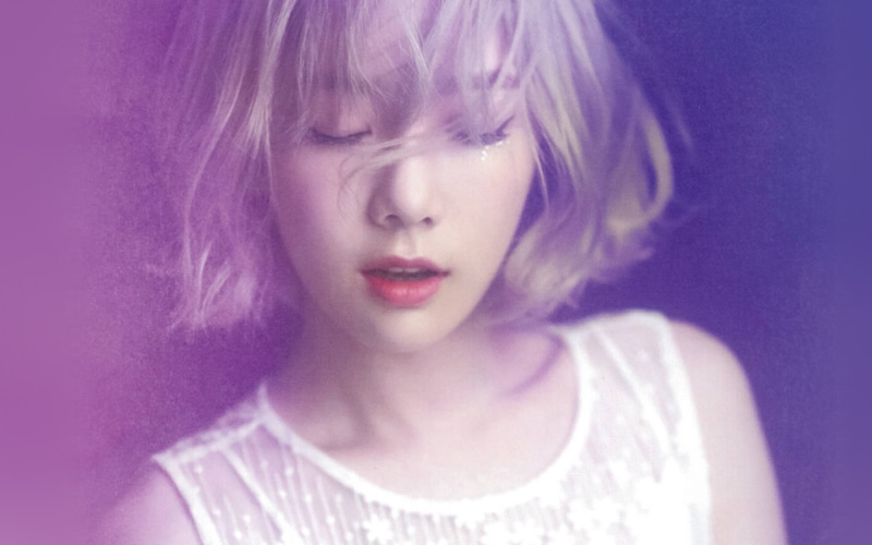 portrait, front view, studio shot, colored background, hairstyle, beautiful woman, bangs, close-up, purple, kpop, indoors, one person, hair, headshot, pink
