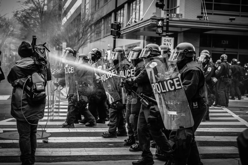 riot, pedestrian, street, uniform, stands, building exterior, sign, people, grayscale, police, day, photography, group of people, 4K, protestor, large group of people