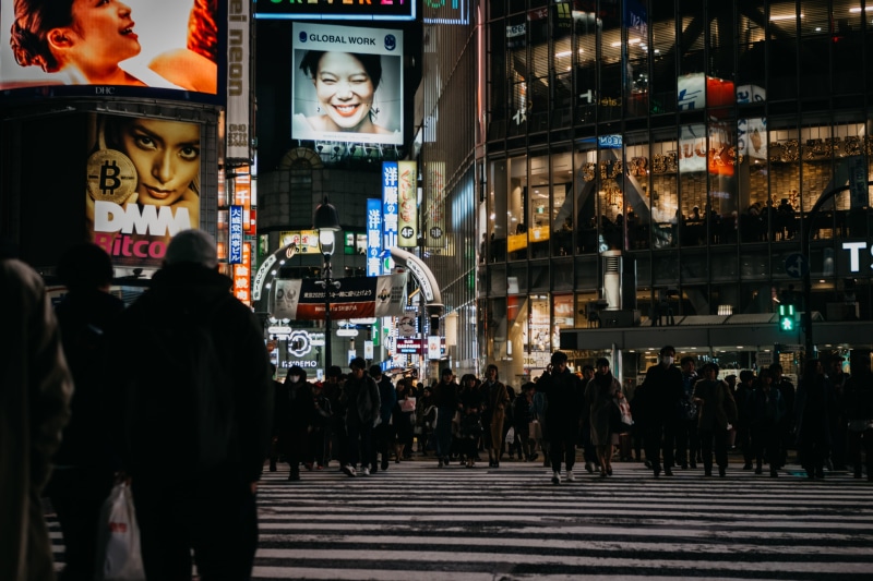 built structure, real people, street, architecture, illuminated, shibuya crossing intersection, crowd, group of people, lifestyles, person, television