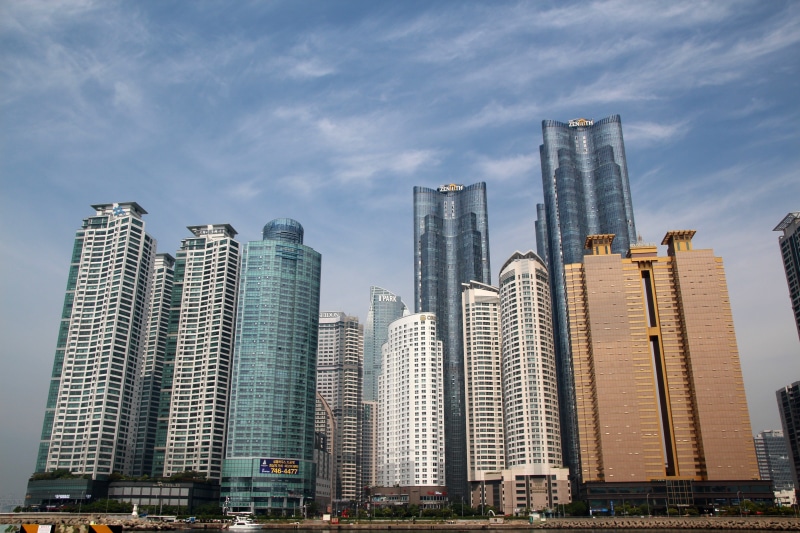 buildings, urban Scene, Haeundae Beach, skyline, construction Industry, tower, cityscape, office building exterior, nature, clouds, outdoors, business