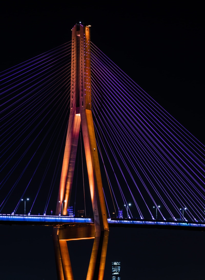 town, road, 북항대교, cable-stayed bridge, busan, busan harbour bridge, south korea, nature, metropolis, busan harbor bridge, blue, night view, city, 2K, water