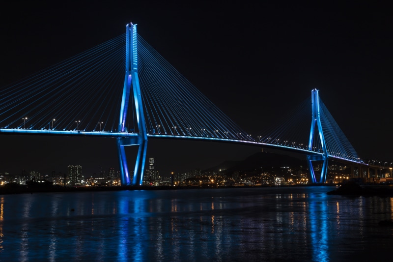 bridge, 야경, korea, busan harbour bridge, 북항대교, cable-stayed bridge, long, urban, city, night view, night, river, sky, architecture, south korea, harbor