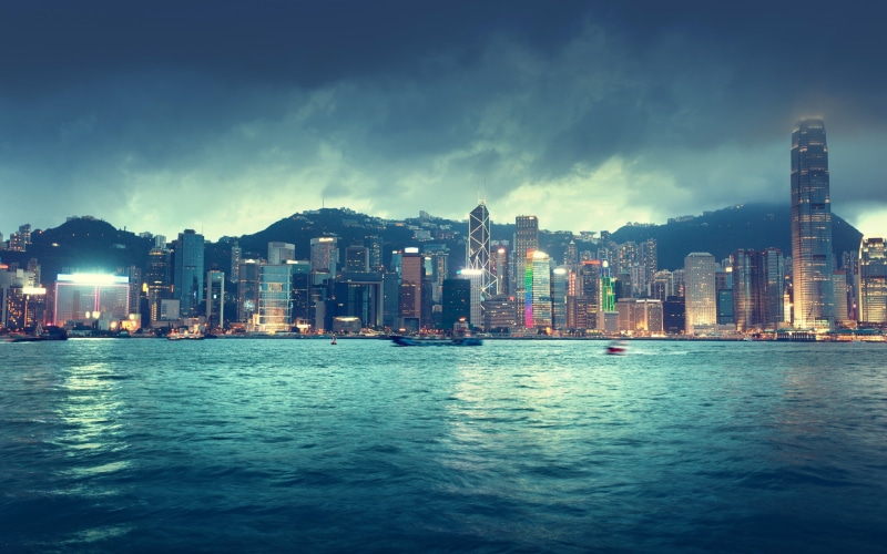 lights, 2K, China, Buildings, sky, ships, city, river, Hong Kong, hong, rise, high, kong, Sea, clouds, Night, Skyline