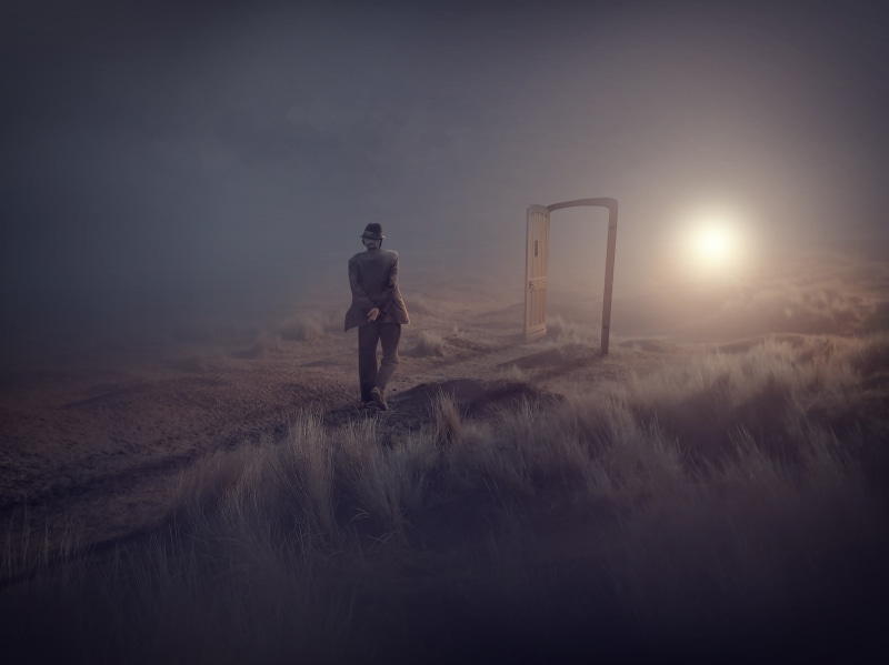 real people, one person, fog, men, field, grass, beauty in nature, Old man, dusk, nature, land, standing, lifestyles, Alone, environment, Light, landscape