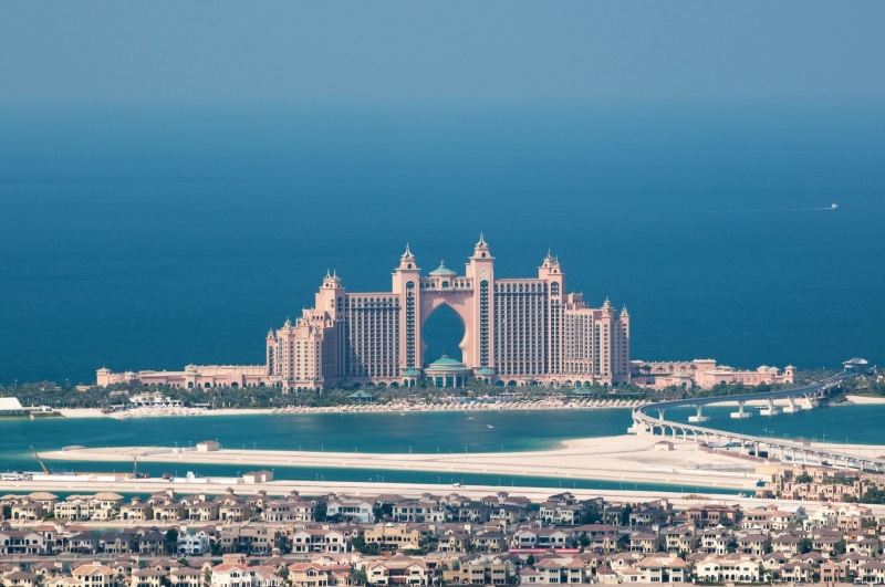 city, jumeirah, blue, palm jumeirah, sea, island, city view, houses, buildings, view, 720P, palm