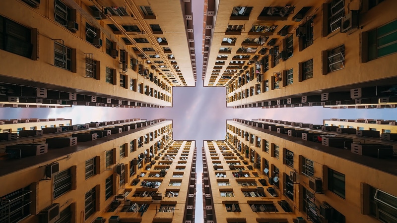 city, day, sky, building exterior, pattern, no people, 1080P, apartment, tall - high, outdoors, residential district, low angle view, skyscraper, Hong Kong