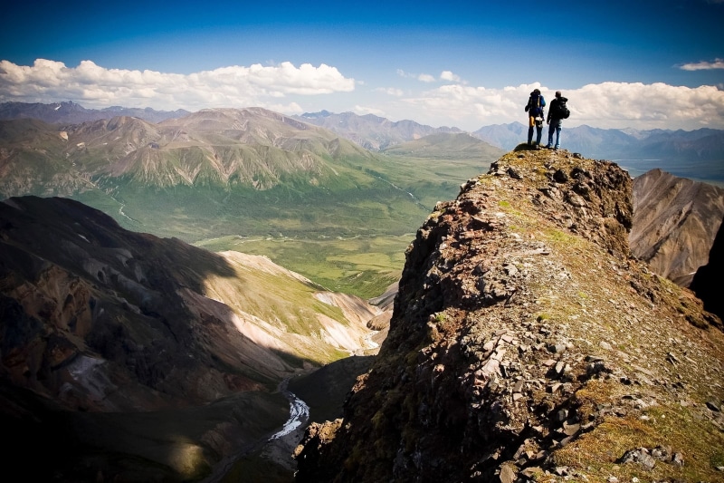 scenic, mountain, people, hikers, sky, wrangell–st elias, beauty in nature, scenery, 1080P, outdoors, usa, men, mountain range, clouds, scenics, nature