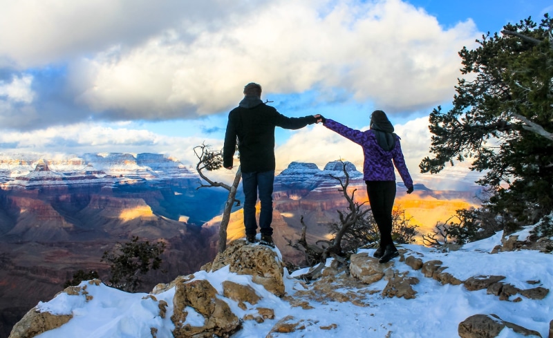 nature, cliff, clothing, southwest, deep, Grand, cold temperature, cloud, lifestyles, togetherness, adventure, tree, Canyon, Grand Canyon, men, adult, Girl