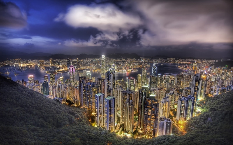 sky, high angle view, urban, architecture, Hong Kong, building, modern, cloud - sky, water, skyscraper, outdoors, 1080P, financial district, crowded, nature