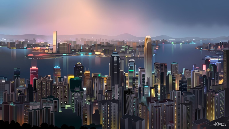 2K, cityscape, Others, skyscrapers, minimalism, hong kong low poly