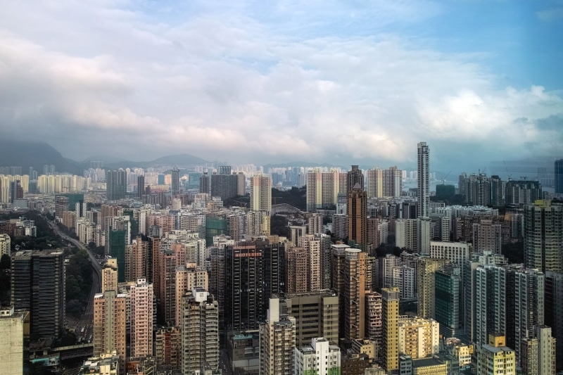 built structure, city, high angle view, crowd, skyscraper, financial district, urban, building, urban skyline, asia, kowloon, architecture, residential district