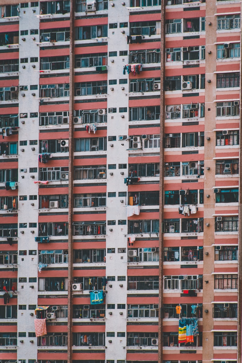 construction Industry, china - East Asia, laundry, modern, urban, concrete, exterior, city, perspective, weathered, housing, daytime, urban Scene, hk, white