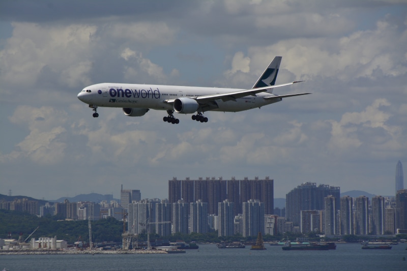 aviation, outdoors, building, aeroplane, jet, cloud - sky, cockpit, international, cathay, fly, airliner, travel, asia, pacific, tourism, modern, air, day