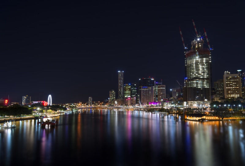 cbd, colors, low  light, urban Skyline, at night, night, brisbane, tower, lights, built Structure, architecture, skycraper, wide  angle, building Exterior