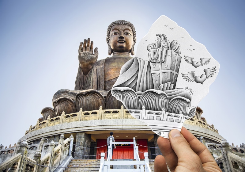 spirituality, human representation, representation, sculpture, Buddha, artwork, hand, clear sky, Hong Kong, sky, drawing, travel destinations, hands, belief