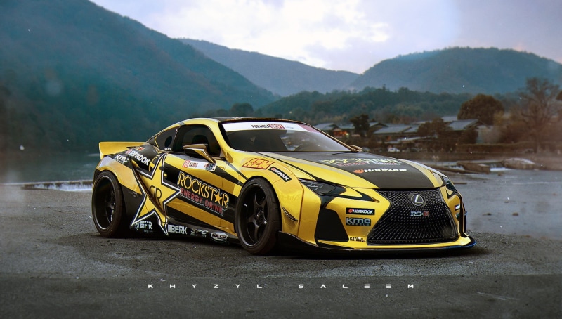 Khyzyl Saleem, Lexus, Rockstar (drink), digital art, hankook, 1080P, artwork, formula drift, car, Lexus IS-F, race cars