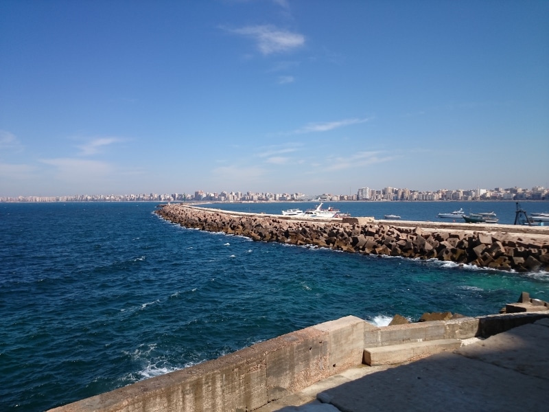 water, architecture, horizon, nature, travel destinations, outdoors, sea, beauty in nature, Egypt, sunlight, 5K, Alexandria, travel, Mediterranean, horizon over water