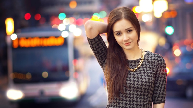 illuminated, outdoors, celebration, bokeh, buses, standing, crew, black, portrait, scoop, city, smiling, street, nightlife, architecture, brown hair, urban Scene