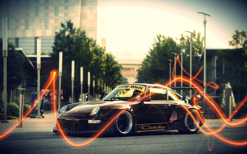 city, land vehicle, speed, city life, reflection, 2K, Rauh Welt, Porsche 911, built structure, coupe, transportation, illuminated, outdoors, traffic, road