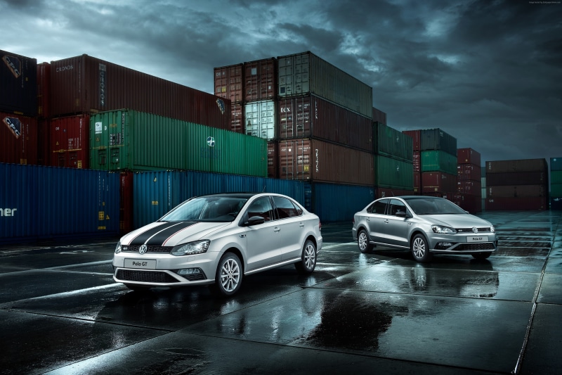 cloud - sky, overcast, dusk, land vehicle, business, Volkswagen Polo Sedan GT, built structure, white, street, architecture, no people, sedan, sky, nature