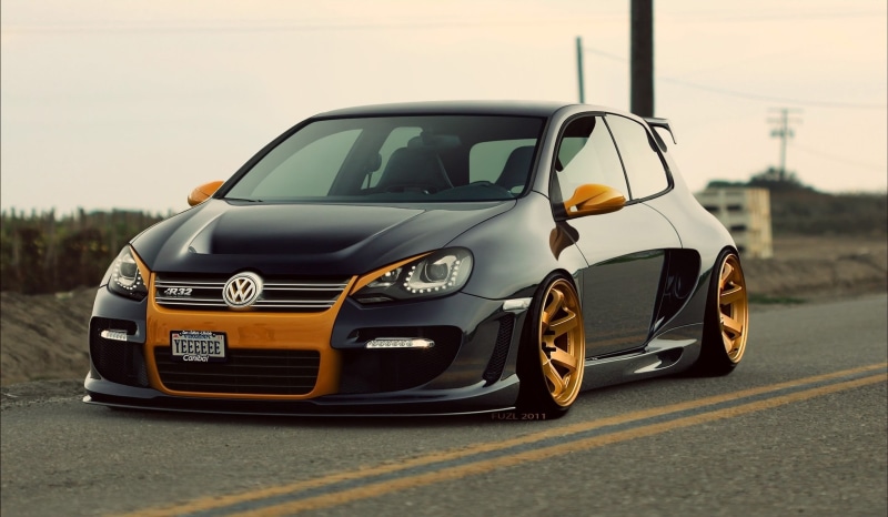 retro styled, no people, focus on foreground, Volkswagen, street, travel, stationary, black, day, golf, land vehicle, transportation, hatchback, gti, marking